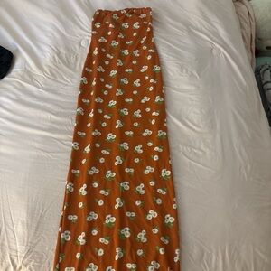 Boohoo Rust Orange Floral Strapless Maxi Dress